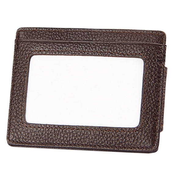 Cowhide Leather Solid Color Card Holder Wallet RFID Blocking Card Bag Protect Case with 3 Card Slots & Photo Frame, Size: 110*77*4mm(Coffee)
