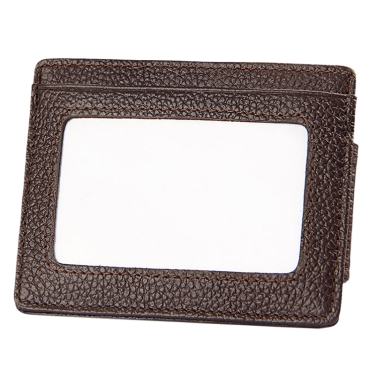 Cowhide Leather Solid Color Card Holder Wallet RFID Blocking Card Bag Protect Case with 3 Card Slots & Photo Frame, Size: 110*77*4mm(Coffee)