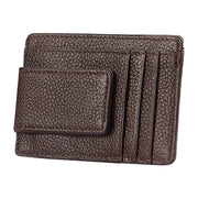 Cowhide Leather Solid Color Card Holder Wallet RFID Blocking Card Bag Protect Case with 3 Card Slots & Photo Frame, Size: 110*77*4mm(Coffee)
