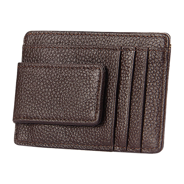 Cowhide Leather Solid Color Card Holder Wallet RFID Blocking Card Bag Protect Case with 3 Card Slots & Photo Frame, Size: 110*77*4mm(Coffee)