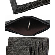 Cowhide Leather Solid Color Card Holder Wallet RFID Blocking Card Bag Protect Case with 3 Card Slots & Photo Frame, Size: 110*77*4mm(Coffee)