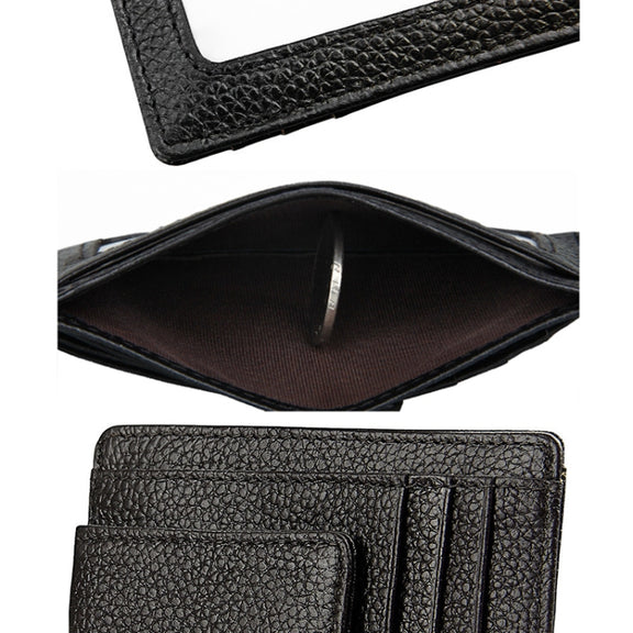 Cowhide Leather Solid Color Card Holder Wallet RFID Blocking Card Bag Protect Case with 3 Card Slots & Photo Frame, Size: 110*77*4mm(Coffee)
