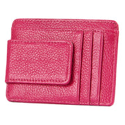 Cowhide Leather Solid Color Card Holder Wallet RFID Blocking Card Bag Protect Case with 3 Card Slots & Photo Frame, Size: 110*77*4mm(Magenta)