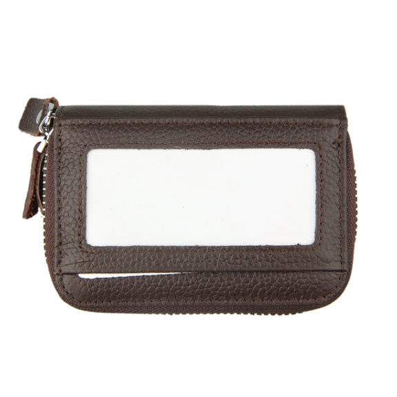 Genuine Cowhide Leather Dual Layer Solid Color Zipper Card Holder Wallet RFID Blocking Coin Purse Card Bag Protective Case with 11 Card Slots & Coin Position, Size: 11*7.5*4.5cm(Coffee)