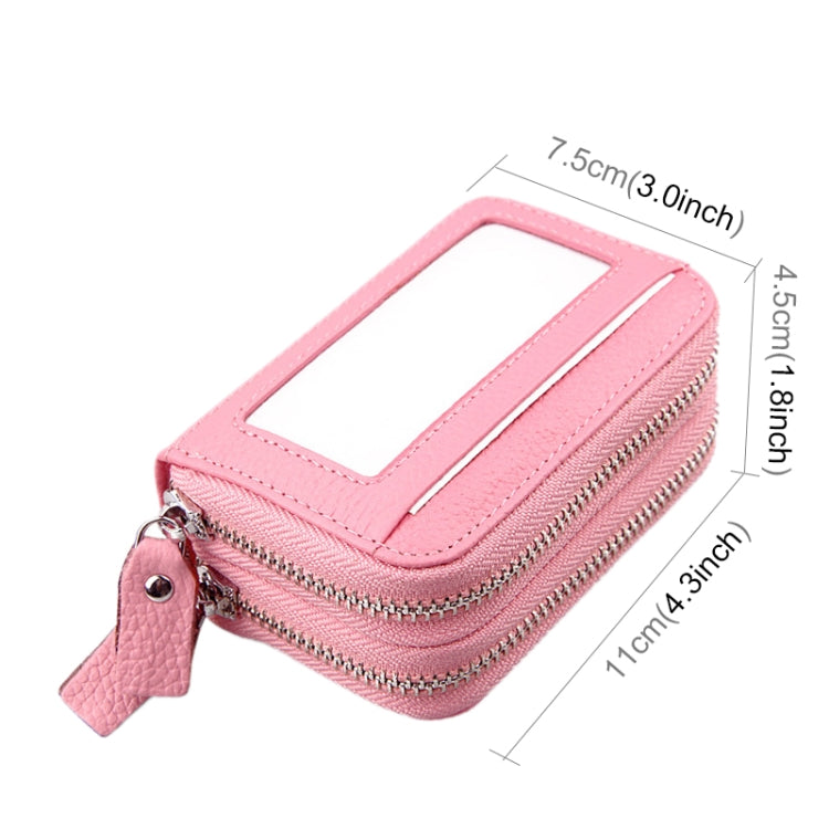 Genuine Cowhide Leather Dual Layer Solid Color Zipper Card Holder Wallet RFID Blocking Coin Purse Card Bag Protective Case with 11 Card Slots & Coin Position, Size: 11*7.5*4.5cm(Pink) - Antimagnetic RFID Package by PMC TechLife | Online Shopping South Africa | PMC TechLife | Buy Now Pay Later Mobicred
