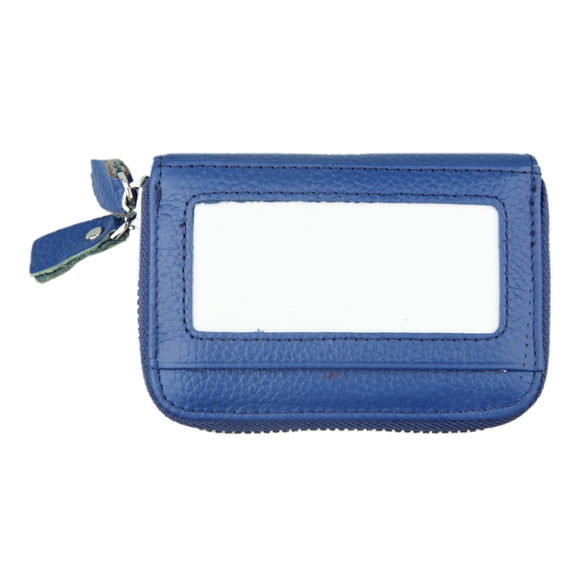 Genuine Cowhide Leather Dual Layer Solid Color Zipper Card Holder Wallet RFID Blocking Coin Purse Card Bag Protective Case with 11 Card Slots & Coin Position, Size: 11*7.5*4.5cm(Blue)
