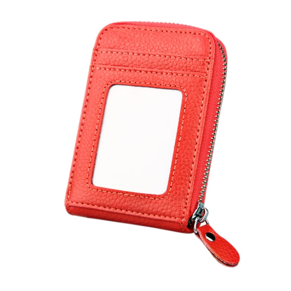 Genuine Cowhide Leather Solid Color Zipper Vertical Card Holder Wallet RFID Blocking Card Bag Protect Case with 12 Card Slots, Size: 11.5*7.5cm(Dark Red)