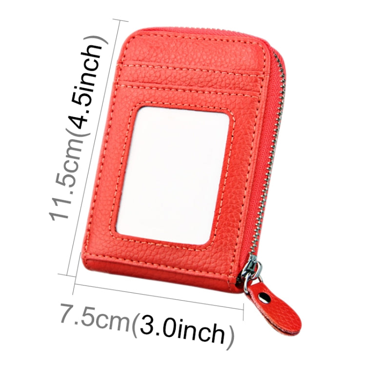 Genuine Cowhide Leather Solid Color Zipper Vertical Card Holder Wallet RFID Blocking Card Bag Protect Case with 12 Card Slots, Size: 11.5*7.5cm(Dark Red)