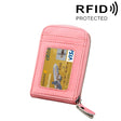 Genuine Cowhide Leather Solid Color Zipper Vertical Card Holder Wallet RFID Blocking Card Bag Protect Case with 12 Card Slots, Size: 11.5*7.5cm(Pink) - Antimagnetic RFID Package by PMC TechLife | Online Shopping South Africa | PMC TechLife | Buy Now Pay Later Mobicred