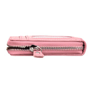 Genuine Cowhide Leather Solid Color Zipper Vertical Card Holder Wallet RFID Blocking Card Bag Protect Case with 12 Card Slots, Size: 11.5*7.5cm(Pink)