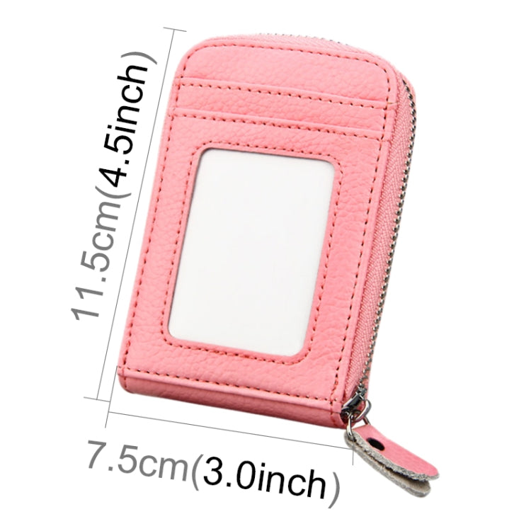 Genuine Cowhide Leather Solid Color Zipper Vertical Card Holder Wallet RFID Blocking Card Bag Protect Case with 12 Card Slots, Size: 11.5*7.5cm(Pink)