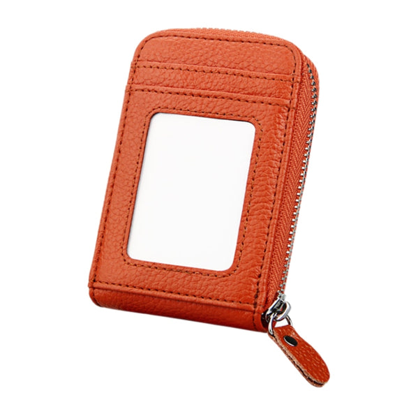 Genuine Cowhide Leather Solid Color Zipper Vertical Card Holder Wallet RFID Blocking Card Bag Protect Case with 12 Card Slots, Size: 11.5*7.5cm(Brown)