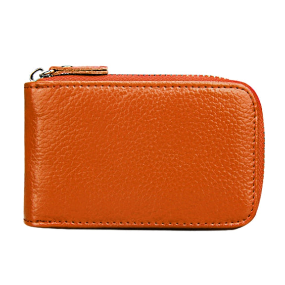 Genuine Cowhide Leather Solid Color Zipper Vertical Card Holder Wallet RFID Blocking Card Bag Protect Case with 12 Card Slots, Size: 11.5*7.5cm(Brown)