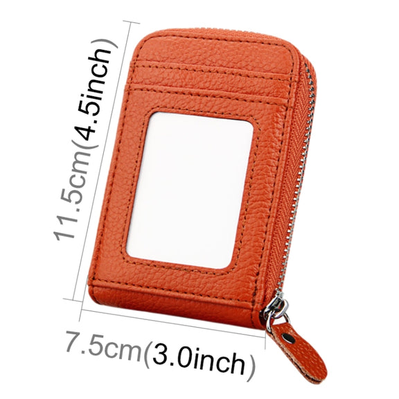 Genuine Cowhide Leather Solid Color Zipper Vertical Card Holder Wallet RFID Blocking Card Bag Protect Case with 12 Card Slots, Size: 11.5*7.5cm(Brown)