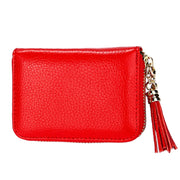 Genuine Cowhide Leather Solid Color Zipper Card Holder Wallet RFID Blocking Card Bag Protect Case Coin Purse with Tassel Pendant & 15 Card Slots for Women, Size: 11.1*7.6*3.5cm(Red)