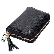 Genuine Cowhide Leather Solid Color Zipper Card Holder Wallet RFID Blocking Card Bag Protect Case Coin Purse with Tassel Pendant & 15 Card Slots for Women, Size: 11.1*7.6*3.5cm(Red)