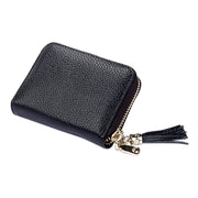 Genuine Cowhide Leather Solid Color Zipper Card Holder Wallet RFID Blocking Card Bag Protect Case Coin Purse with Tassel Pendant & 15 Card Slots for Women, Size: 11.1*7.6*3.5cm(Red)