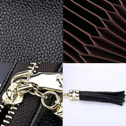 Genuine Cowhide Leather Solid Color Zipper Card Holder Wallet RFID Blocking Card Bag Protect Case Coin Purse with Tassel Pendant & 15 Card Slots for Women, Size: 11.1*7.6*3.5cm(Red)