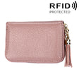 Genuine Cowhide Leather Solid Color Zipper Card Holder Wallet RFID Blocking Card Bag Protect Case Coin Purse with Tassel Pendant & 15 Card Slots for Women, Size: 11.1*7.6*3.5cm - Antimagnetic RFID Package by PMC TechLife | Online Shopping South Africa | PMC TechLife | Buy Now Pay Later Mobicred