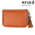 Genuine Cowhide Leather Solid Color Zipper Card Holder Wallet RFID Blocking Card Bag Protect Case Coin Purse with Tassel Pendant & 15 Card Slots for Women, Size: 11.1*7.6*3.5cm(Brown) - Antimagnetic RFID Package by PMC TechLife | Online Shopping South Africa | PMC TechLife | Buy Now Pay Later Mobicred
