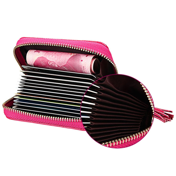 Genuine Cowhide Leather Grid Texture Zipper Card Holder Wallet RFID Blocking Card Bag Protect Case Coin Purse with Tassel Pendant & 15 Card Slots for Women, Size: 11.1*7.9*3.5cm(Grey) - Antimagnetic RFID Package by PMC TechLife | Online Shopping South Africa | PMC TechLife | Buy Now Pay Later Mobicred