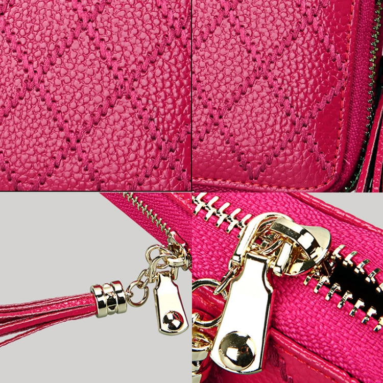 Genuine Cowhide Leather Grid Texture Zipper Card Holder Wallet RFID Blocking Card Bag Protect Case Coin Purse with Tassel Pendant & 15 Card Slots for Women, Size: 11.1*7.9*3.5cm(Grey)