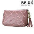 Genuine Cowhide Leather Grid Texture Zipper Card Holder Wallet RFID Blocking Card Bag Protect Case Coin Purse with Tassel Pendant & 15 Card Slots for Women, Size: 11.1*7.9*3.5cm - Antimagnetic RFID Package by PMC TechLife | Online Shopping South Africa | PMC TechLife | Buy Now Pay Later Mobicred