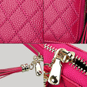 Genuine Cowhide Leather Grid Texture Zipper Card Holder Wallet RFID Blocking Card Bag Protect Case Coin Purse with Tassel Pendant & 15 Card Slots for Women, Size: 11.1*7.9*3.5cm