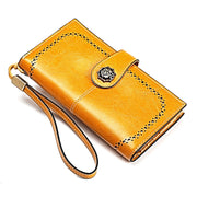 3526 Vintage Oil Wax Texture Large Capacity Long Multi-function Anti-magnetic RFID Wallet Clutch for Ladies (Yellow)