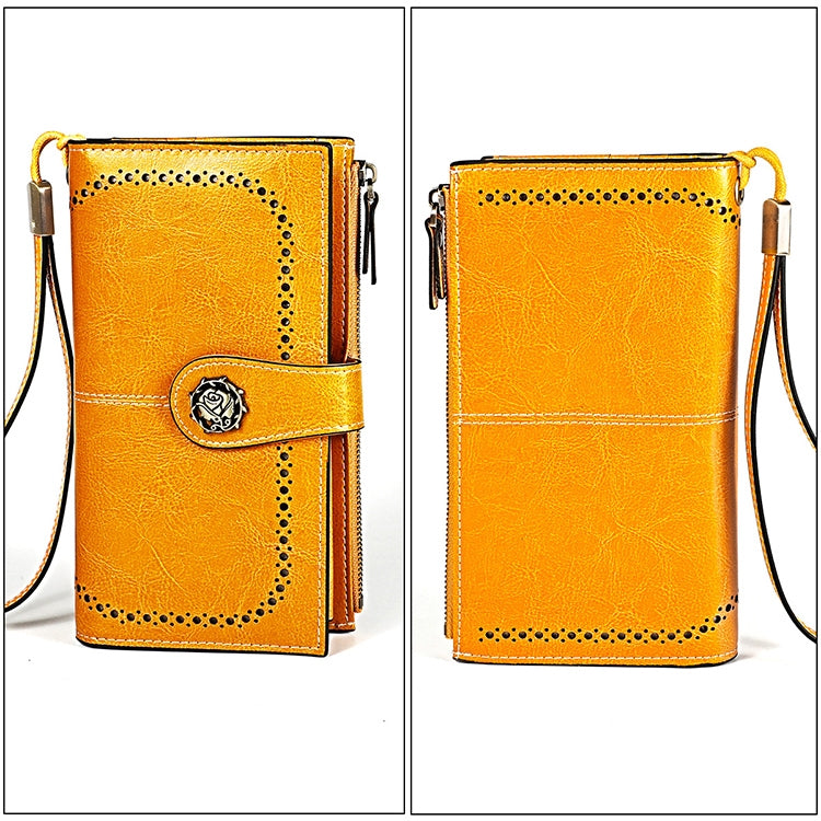 3526 Vintage Oil Wax Texture Large Capacity Long Multi-function Anti-magnetic RFID Wallet Clutch for Ladies (Yellow)