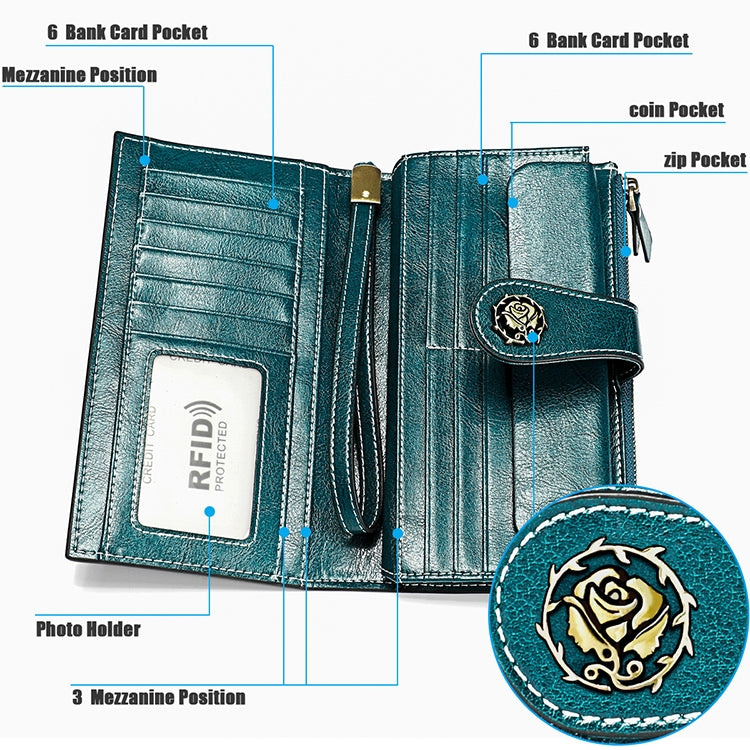 3526 Vintage Oil Wax Texture Large Capacity Long Multi-function Anti-magnetic RFID Wallet Clutch for Ladies (Yellow)