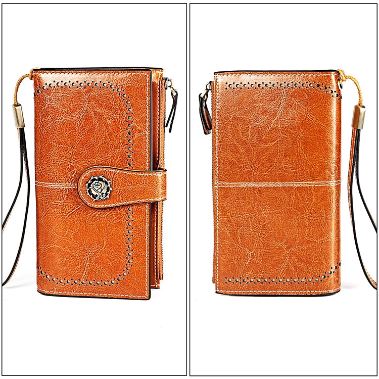 3526 Vintage Oil Wax Texture Large Capacity Long Multi-function Anti-magnetic RFID Wallet Clutch for Ladies (Brown)