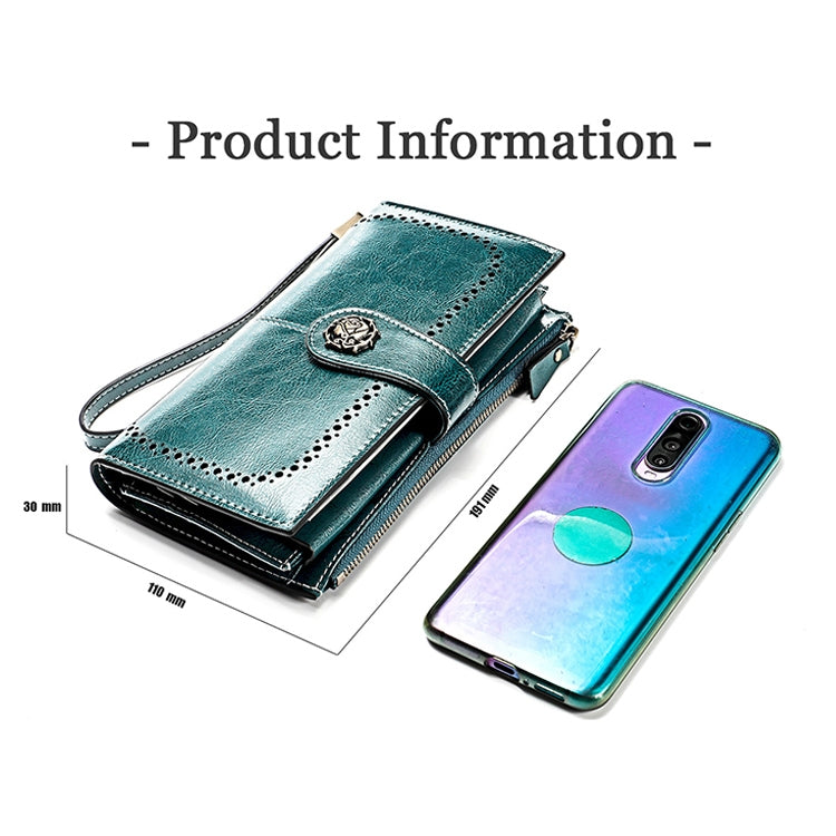 3526 Vintage Oil Wax Texture Large Capacity Long Multi-function Anti-magnetic RFID Wallet Clutch for Ladies (Brown)