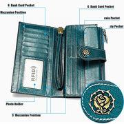 3526 Vintage Oil Wax Texture Large Capacity Long Multi-function Anti-magnetic RFID Wallet Clutch for Ladies (Brown)