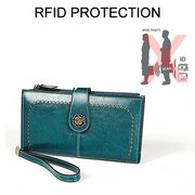 3526 Vintage Oil Wax Texture Large Capacity Long Multi-function Anti-magnetic RFID Wallet Clutch for Ladies (Brown)
