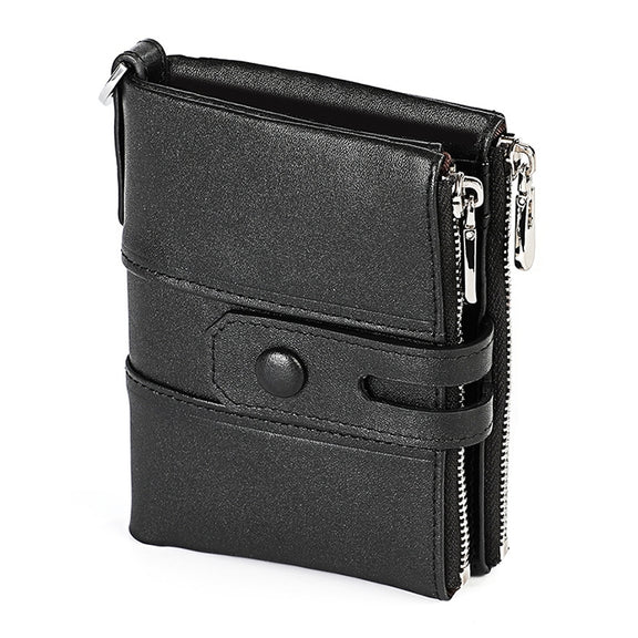 3529 Retro Crazy Horse Texture Double Zipper Anti-magnetic RFID Wallet for Man with Card Slots (Black)