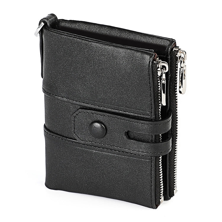 3529 Retro Crazy Horse Texture Double Zipper Anti-magnetic RFID Wallet for Man with Card Slots (Black)