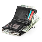 3529 Retro Crazy Horse Texture Double Zipper Anti-magnetic RFID Wallet for Man with Card Slots (Black)