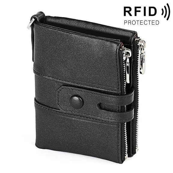 3529 Retro Crazy Horse Texture Double Zipper Anti-magnetic RFID Wallet for Man with Card Slots (Black)