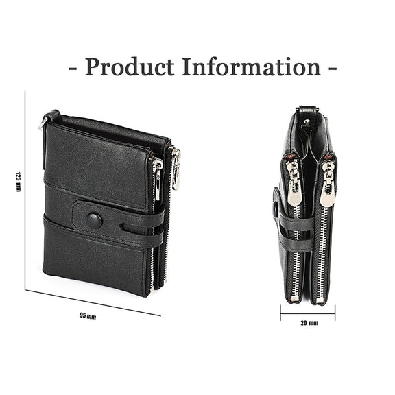 3529 Retro Crazy Horse Texture Double Zipper Anti-magnetic RFID Wallet for Man with Card Slots (Black)