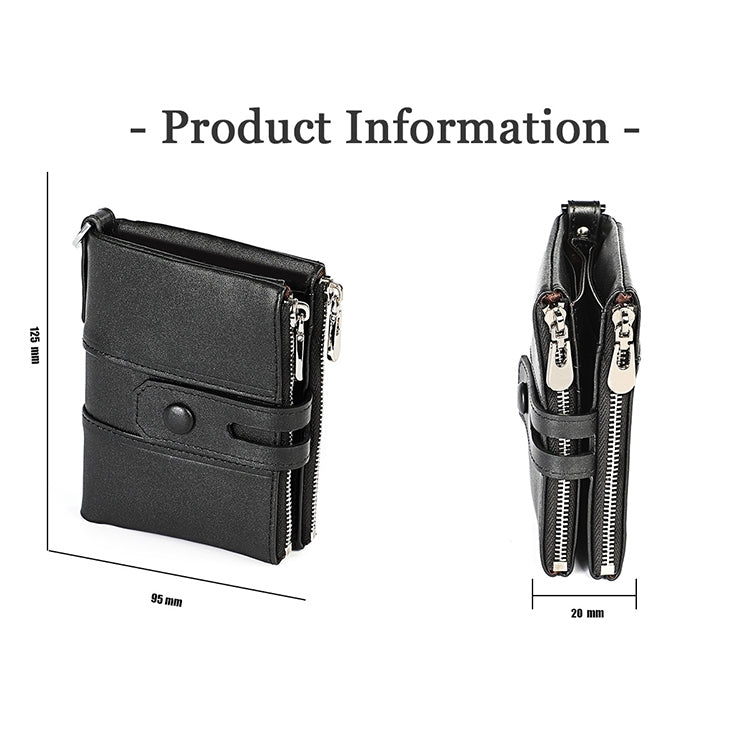 3529 Retro Crazy Horse Texture Double Zipper Anti-magnetic RFID Wallet for Man with Card Slots (Black)