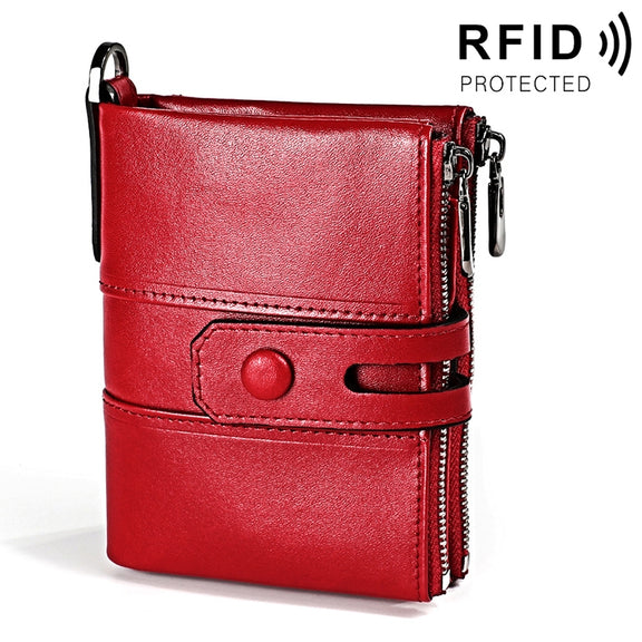 3529 Retro Crazy Horse Texture Double Zipper Anti-magnetic RFID Wallet for Man with Card Slots (Red)
