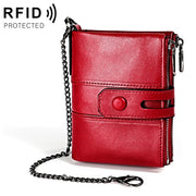LT3529 Retro Crazy Horse Texture Double Zipper Anti-magnetic RFID Chain Wallet with Card Slots (Red)