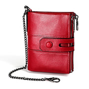 LT3529 Retro Crazy Horse Texture Double Zipper Anti-magnetic RFID Chain Wallet with Card Slots (Red)
