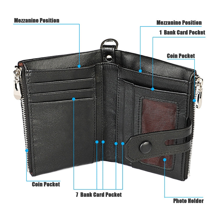 LT3529 Retro Crazy Horse Texture Double Zipper Anti-magnetic RFID Chain Wallet with Card Slots (Red)