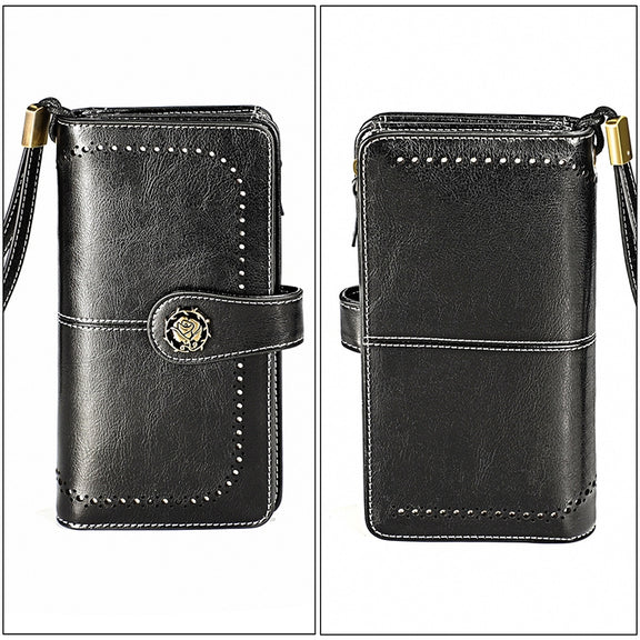 3556 Large Capacity Long Multi-function Anti-magnetic RFID Wallet Clutch for Ladies with Card Slots (Black)