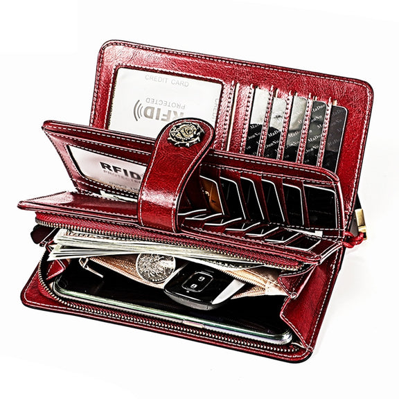 3556 Large Capacity Long Multi-function Anti-magnetic RFID Wallet Clutch for Ladies with Card Slots (Black)