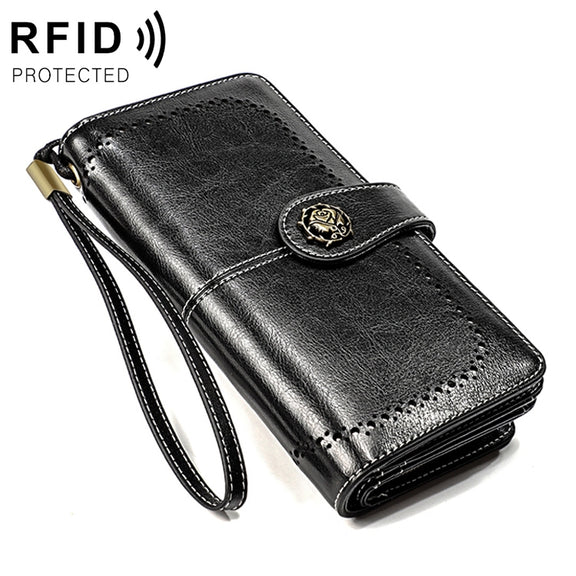 3556 Large Capacity Long Multi-function Anti-magnetic RFID Wallet Clutch for Ladies with Card Slots (Black)