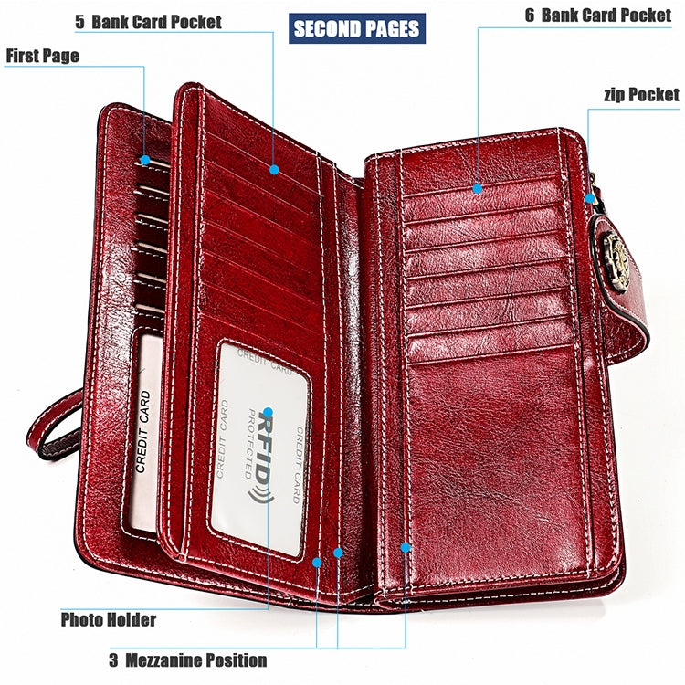 3556 Large Capacity Long Multi-function Anti-magnetic RFID Wallet Clutch for Ladies with Card Slots (Red)