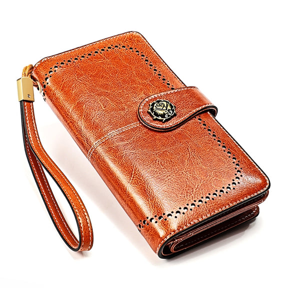 3556 Large Capacity Long Multi-function Anti-magnetic RFID Wallet Clutch for Ladies with Card Slots (Brown)